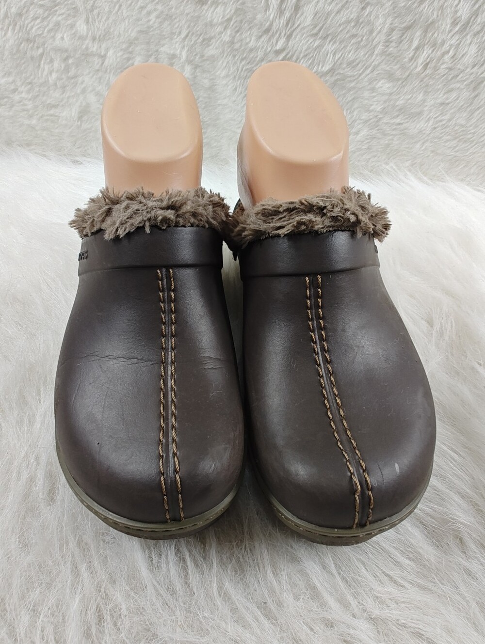 Crocs Cobbler EVA Brown Faux Fur Lined Clog Mules Women's Size 6 Comfort Shoes